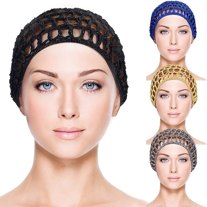 4 件*网用于睡觉的钩针编织帽*网网针织网钩织帽网眼钩针编织网适用于